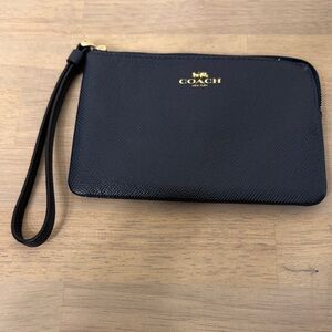 Coach Black Leather Wristlet with Gold Accents